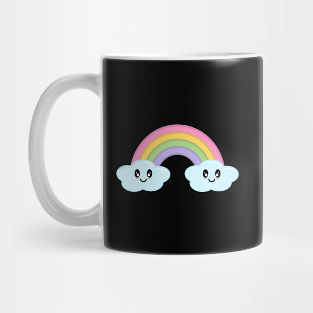 Kawaii Cute Happy Rainbow and Clouds in Black by Kelly Gigi